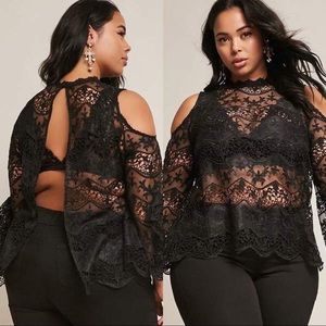 Forever21|Plus Size Crochet Open-Shoulder Top